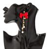 Accessories Sweet Cool New Year Red Bow Stud Earrings Temperament Imitation Pearl Fringed Earrings