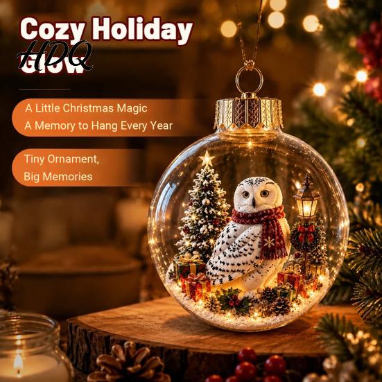Cute Forest Animal Ornaments Christmas Story Ornament 3.15" Ball Hanging Decoration with Mini Holiday Scene Clear Plastic Sphere Decor Inside,