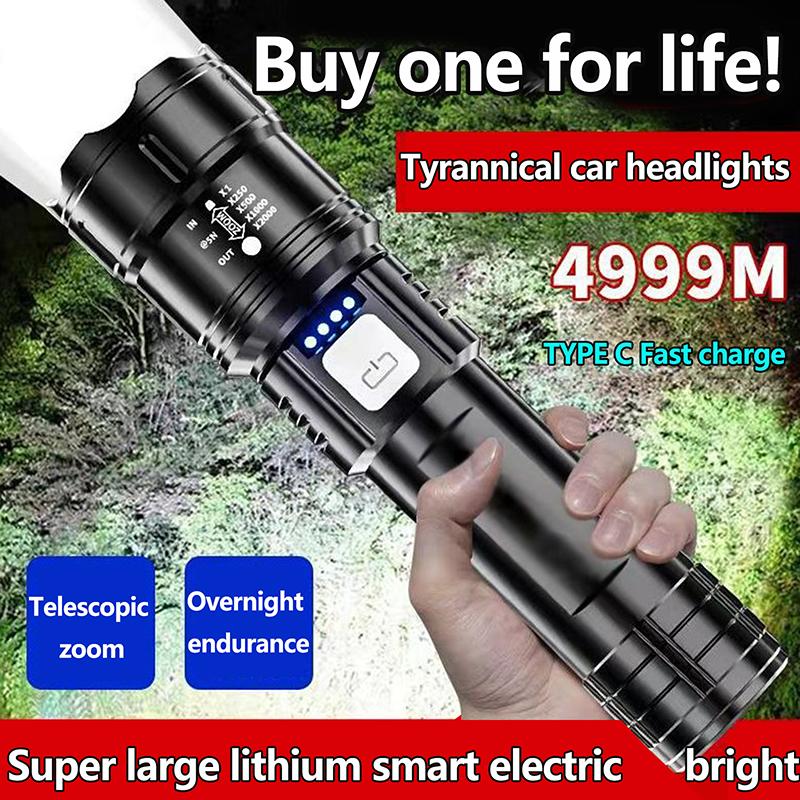 Ultra Bright Lantern Super Powerful Led Flashlight Zoom Tactical Torch Built-In Battery Usb Rechargeable Waterproof Lamp