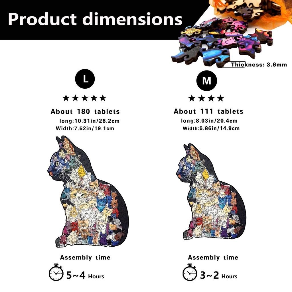 Wacocetoy Cross-Border Cat Collage Irregular Wooden Jigsaw Puzzle: Challenging Money Box Style