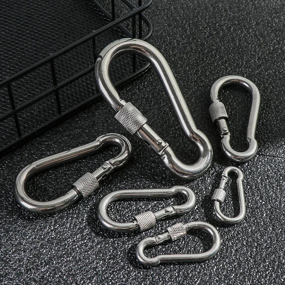 5pcs Stainless Steel Lock Ring M4-M12 Safety Snap Hook Carabiner Spring Snap Quick Link Outdoor Camping Gear Equipment.