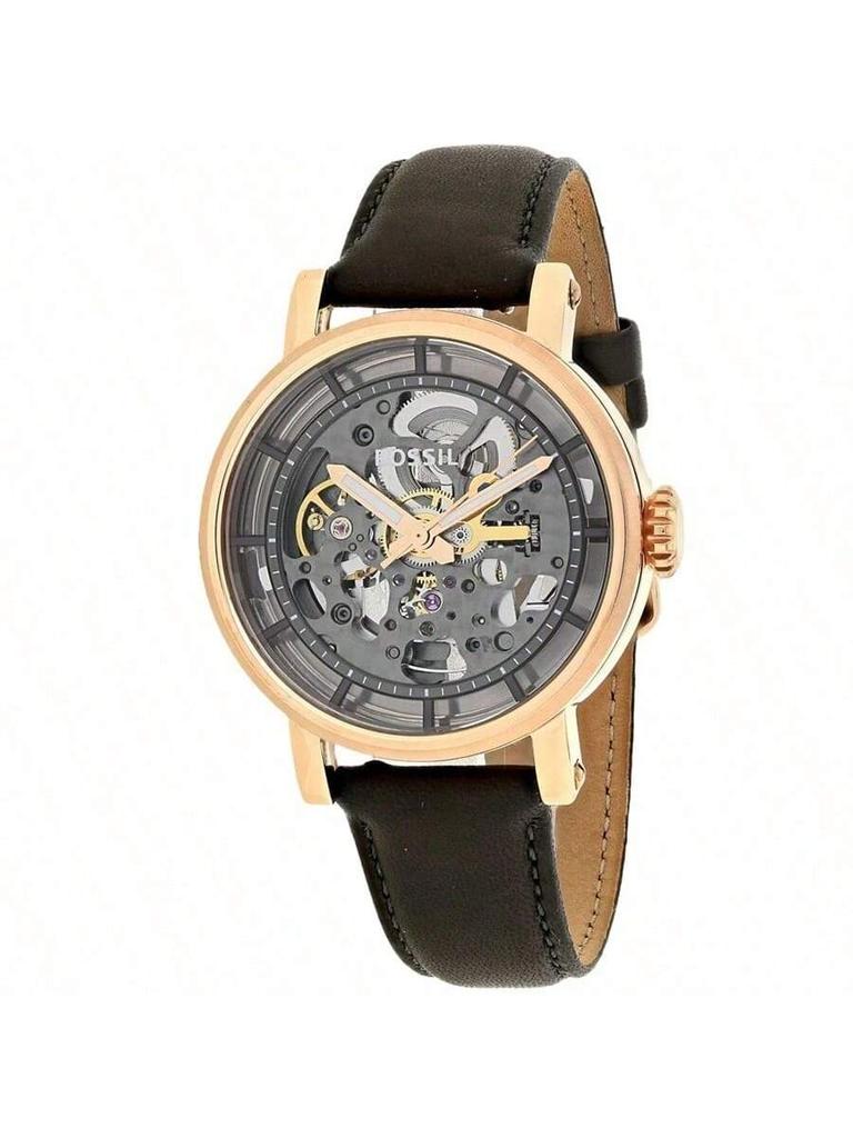 Fossil Women's Mechanical Leather Steel Three-Hand Wristwatch, Stainless Steel Case/Glass Mirror ME3089