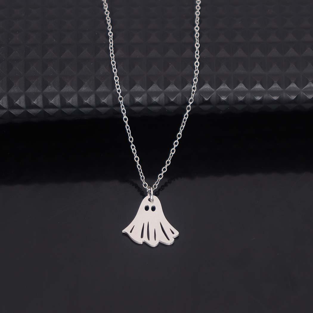 Stainless Steel Halloween Ghost Pendant Necklace - Cute Cartoon Clavicle Chain Jewelry Accessory серебряный