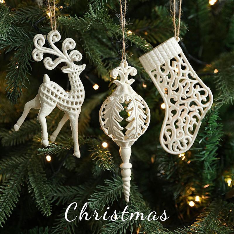 Weiße Plastik-Weihnachtsornamente Glitzerndes Reh Stern Glocke Weihnachtsbaumschmuck Hängende Anhänger für Zuhause Weihnachtsdeko