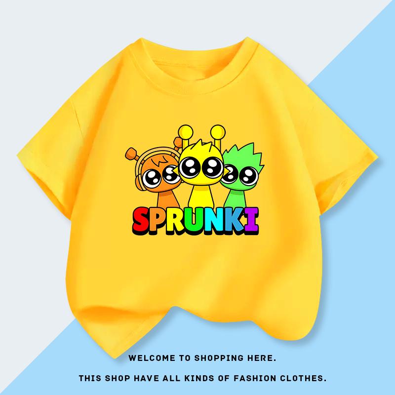 Fashion Children's Sprunki Rhythm Box Summer T-shirt Short Sleeve New Summer Boys' Pure Cotton Top Children's Clothing