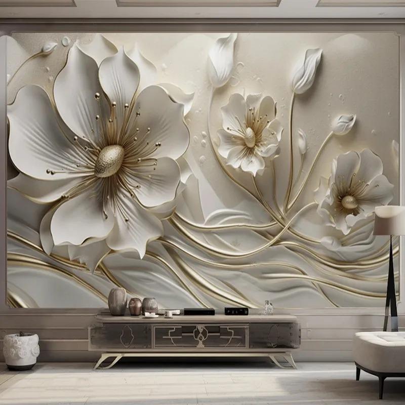 Light Luxury 3d Wallpaper Stereo Jewelry Flower Murals Tv Sofa Background Wall Mural Home Decor Fresco