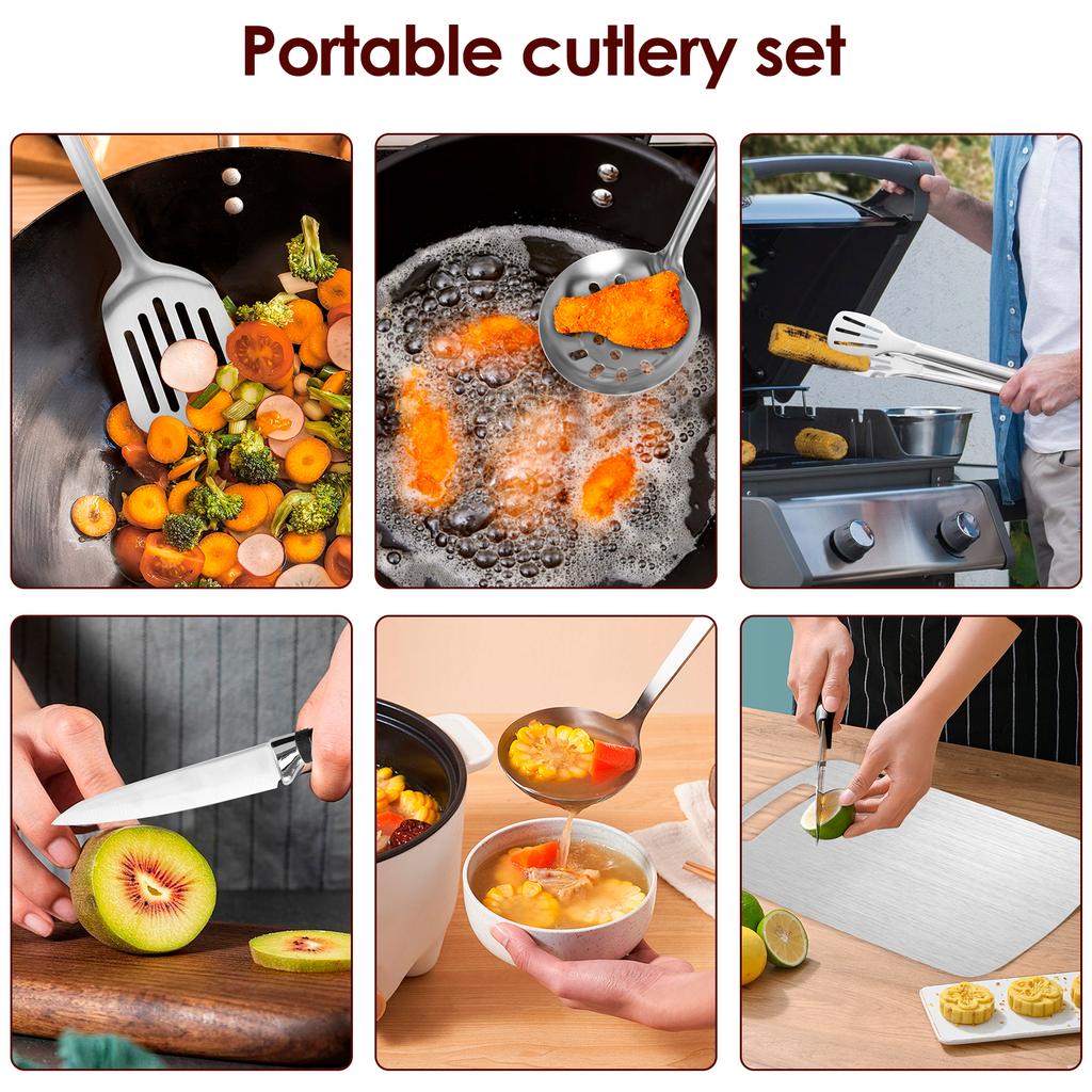12Pcs Cooking Utensils Set Portable Camping Kitchen Utensil Set with Storage Bag Rust-proof Cookware for Kitche Outdoor Camp BBQ