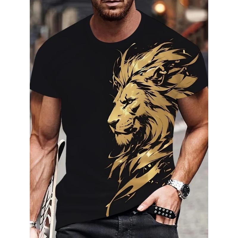 Fashion Men's Crew Neck Short Sleeve 3D Animal Color Printing Animal Short Sleeve Crew Neck T-Shirt