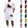 Herren Casual Zweiteiler Set Kurzarm Rundhals Oberteil und Shorts mit Tier-Grafikdruck Lockerer Sitz Sommer Outfit
