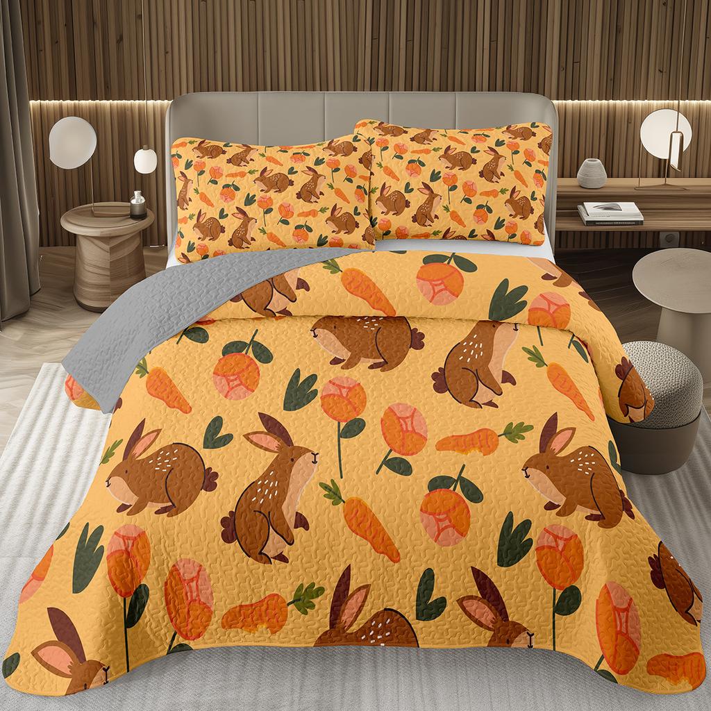 Cartoon Rabbit Bedspread Queen/Twin Lightweight Rustic Farmhouse Coverlet Easter Bunny Quilted Bedding Set 2/3 Pieces Quilt Set