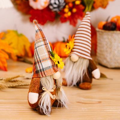 Fall Gnome Plush Doll with Sunflower Long Hat Handmade Scandinavian Farmhouse Thanksgiving Decoration Faceless Doll