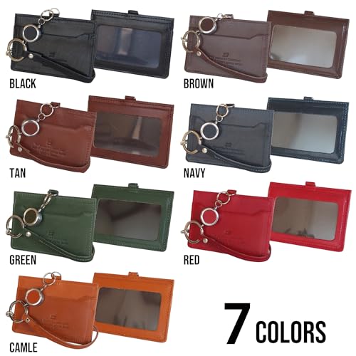 Tochigi Leather Genuine Leather ID Case with Reel and Strap Set. Fits Business Cards, Employee ID Cards, and Passes. Made in Japan. Available in 7 Col