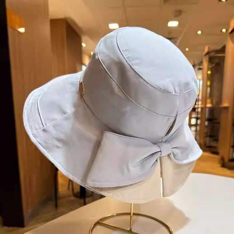 Stylish Women s Sun Hat With Bow Tie Ponytail Hole Sunshade Fisherman Hat Wide Brim Uv Protection синий