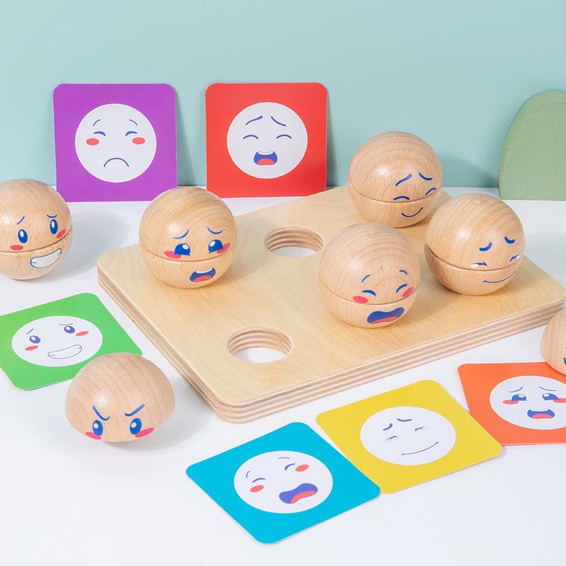 Wooden Children's Table Games Emotional Expression Ball Toys Parent-Child Interaction Fun Puzzle Hands-on Expression Matching