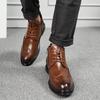 Men Black Ankle Boots Motorcycle Casual Brown Brogues Waterproof Men’s Street Style Boots Wingtip Dress Formal Leather Boots