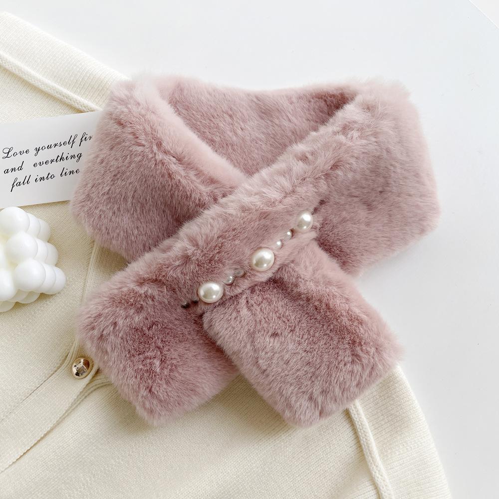 Hair collar~ temperament white pearl buckle hair scarf women's winter versatile thickened warm plush scarf