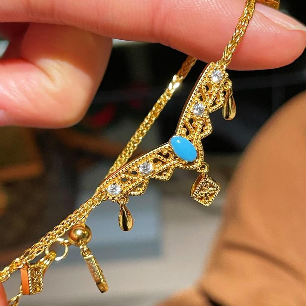 Gold-Plated Sterling Silver Phoenix & Turquoise Tassel Bracelet: Chinese Style, High Aesthetic, Exquisite Light Luxury.