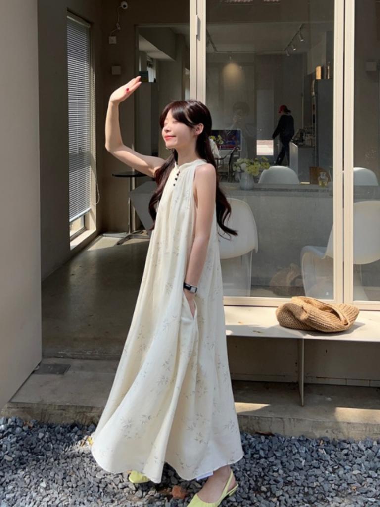 New Chinese Style National Style Neck Sling Dress Children's Summer New Cold Zen Niche Design Dress