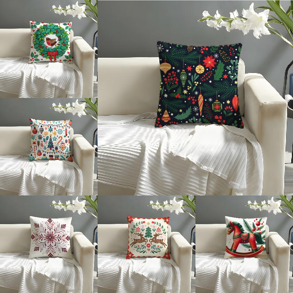 Classic Snowflake Animal Print Pillow Case Cotton Linen Fabric Square Zipper Pillowcase Home Decorative Living Room