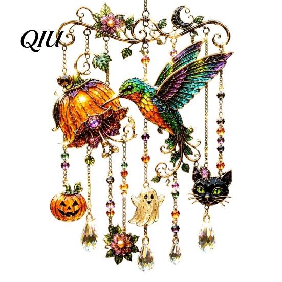 Mysterious Courtyard Landscaping Halloween Wind Chime, Colorful Bird Sun Catcher, Cute Spooky Window Suncatcher Ghost Windchime, Hanging Decoration