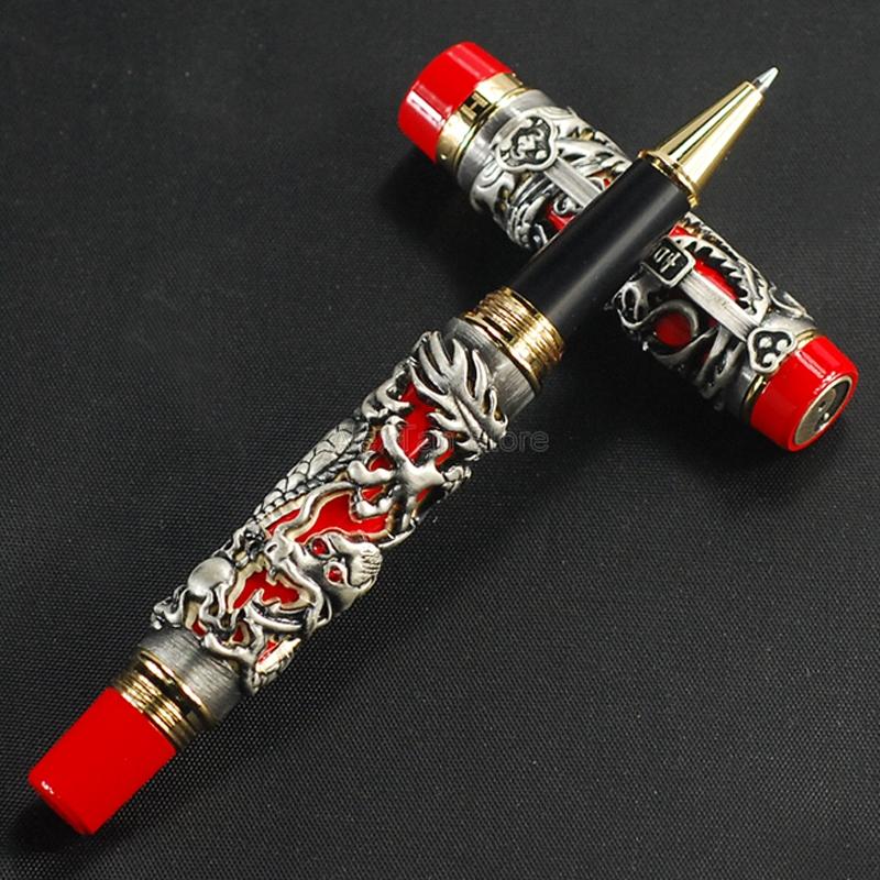 

Jinhao Business Dragon Phoenix Roller Ball Pen, Metal Carving Embossing Heavy Pen, Golden & Black For Professional Gift Pen