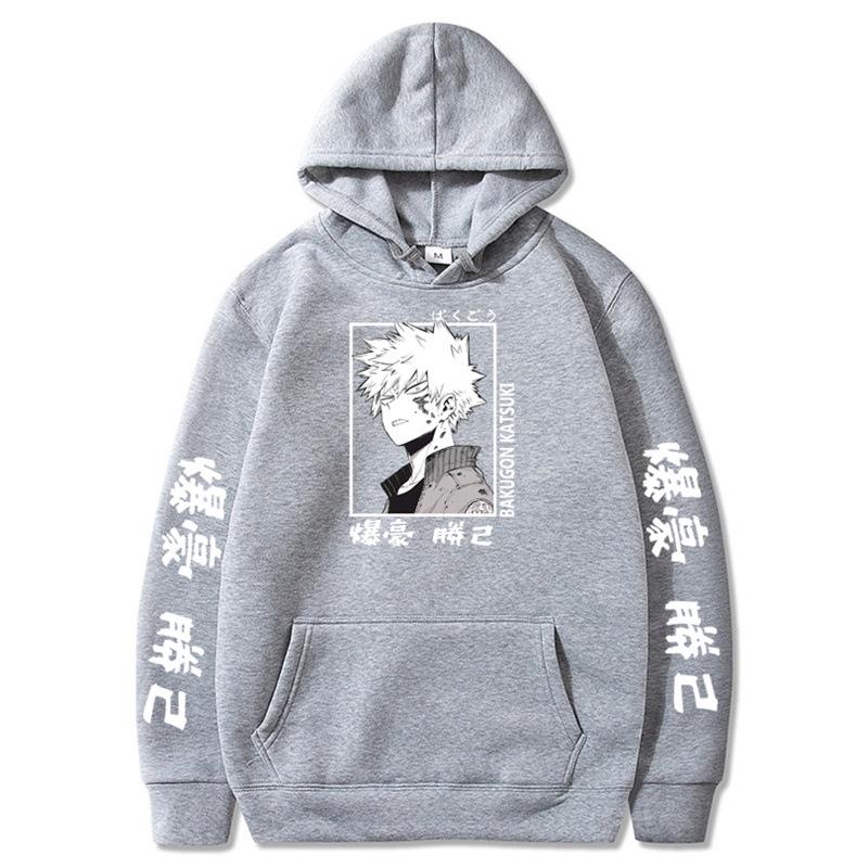 Japanese Anime Kaminari Denki Hoodie Loose Fitting Hoodie Thick Wool Letter Graphic Printing Sweatshirts Fleece Hoodies