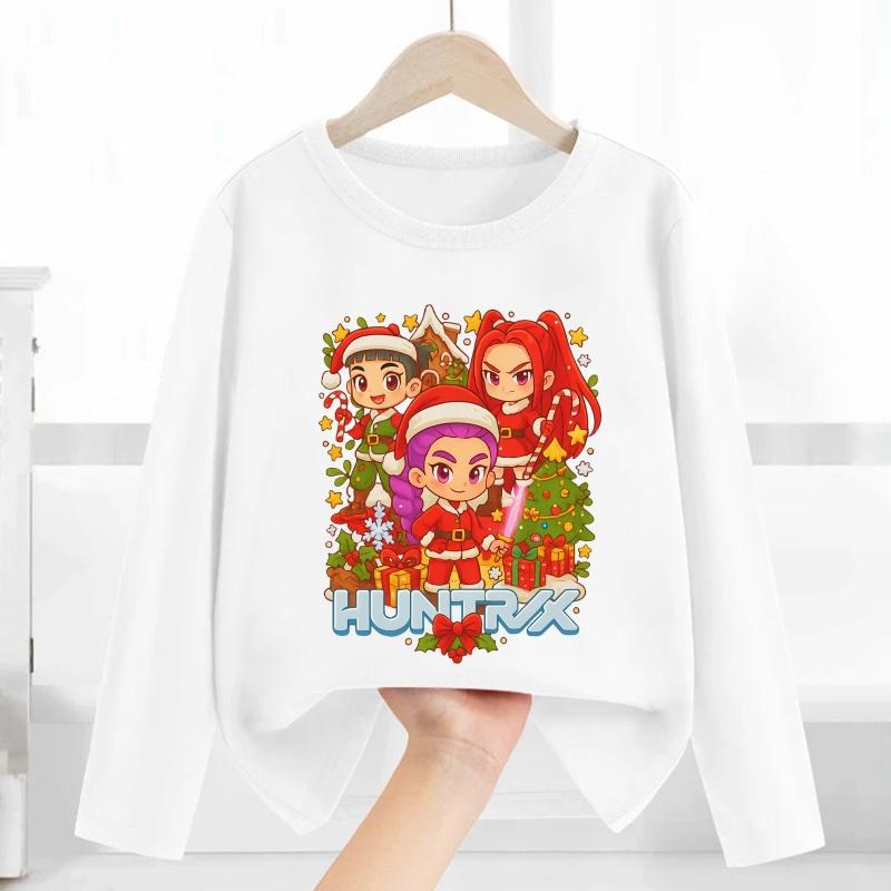 Merry Christmas Kpop Demon Hunters Print Fashion Kids T Shirt Casual Children Clothes Autumn Baby Boys Girls Long Sleeve T-shirt