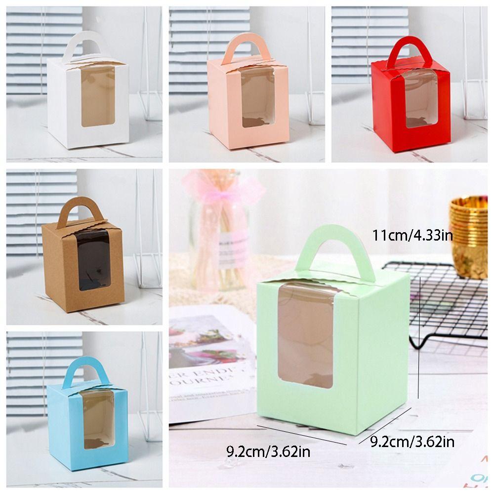 50pcs Portable Cupcake Box With Handle Clear Window Muffin Box Disposable With Inner Tray Pastry Box Dessert Display
