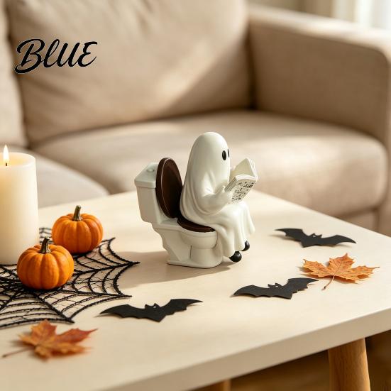 Ghost Reading On Toilet Cute Halloween Figurine Resin Statue Unique Ornament Funny for Tiered Tray Tabletop Mantel Decor Gift