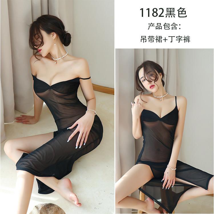 Beautiful lingerie female sexy perspective mesh suspender nightdress transparent