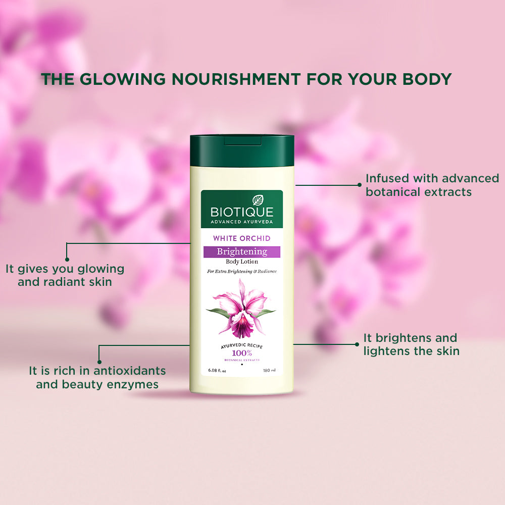 Biotique White Orchid Brightening Body Lotion 180ml For Glowing Skin Instant Radiance Tan Removal