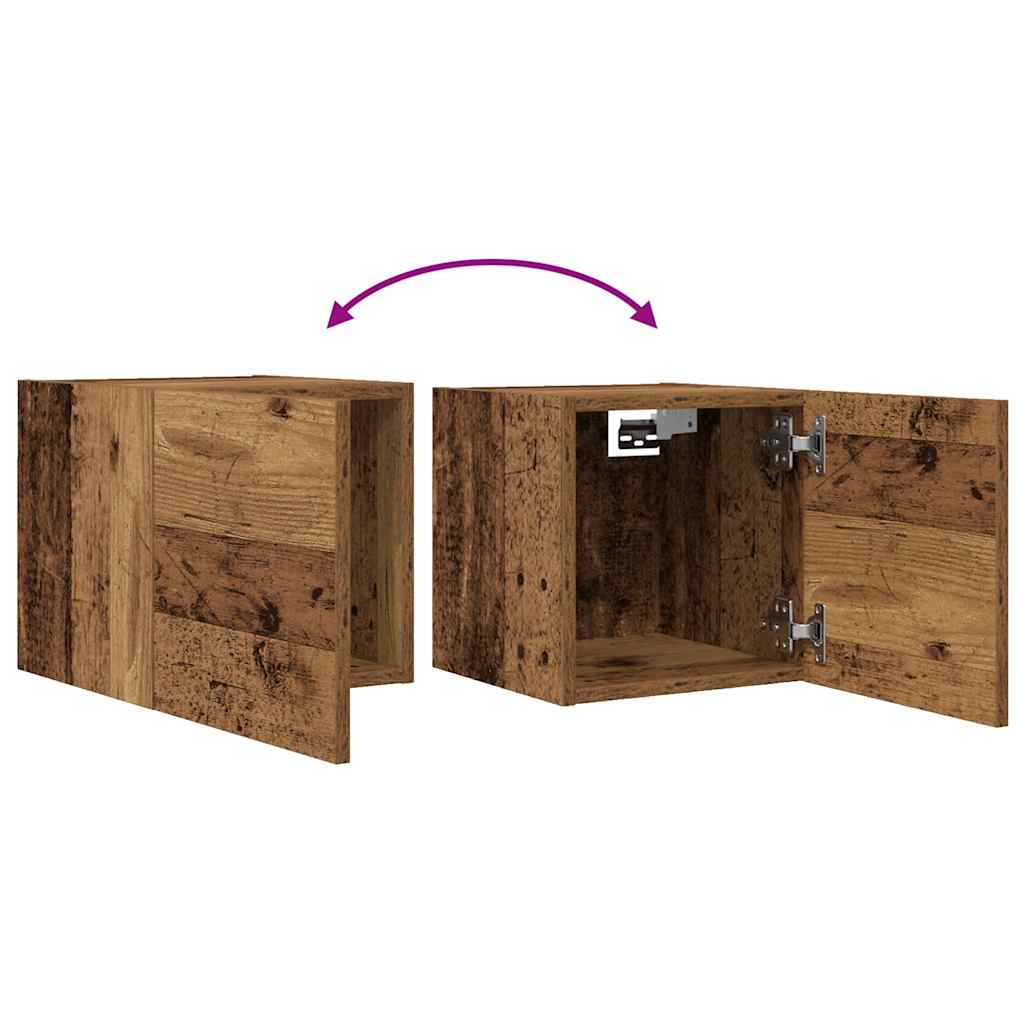 Wall Mounted TV Cabinets Set of 2 Rustic Wood Look 30.5 x 30 x 30 cm