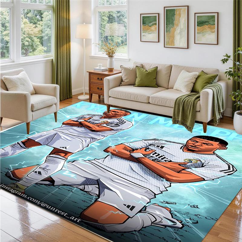Kylian Mbappe Design Crystal Velvet Rug Soft Decorative Mat for Bedroom Entrance