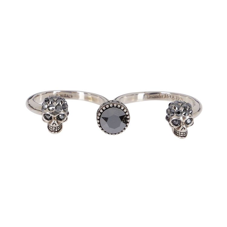 Alexander McQueen Skull Double Ring Open Ring Women rings Silver Brass 550501J160Y1177 M