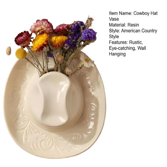 Hars Cowboyhoed Wandplanter Handgemaakte Wandhangende Vaas Western Boho Wanddecoratie voor Badkamer Woonkamer Kantoor Huisdecoratie
