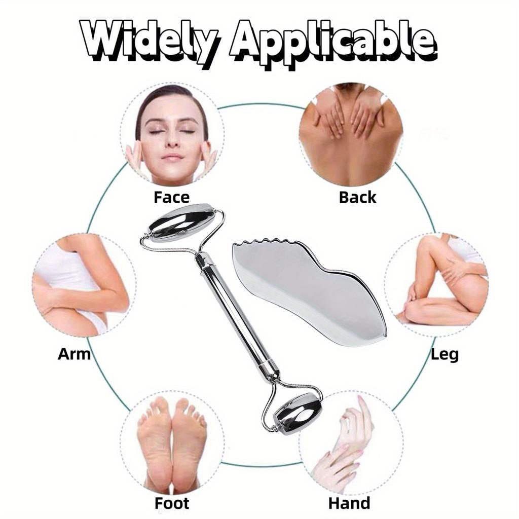 1/2/3-teiliges Edelstahl-Gesichtsroller- und Gua Sha-Massagegerät-Set, Metall-Schönheitswerkzeuge für Körper, Gesicht, Hals und Augen