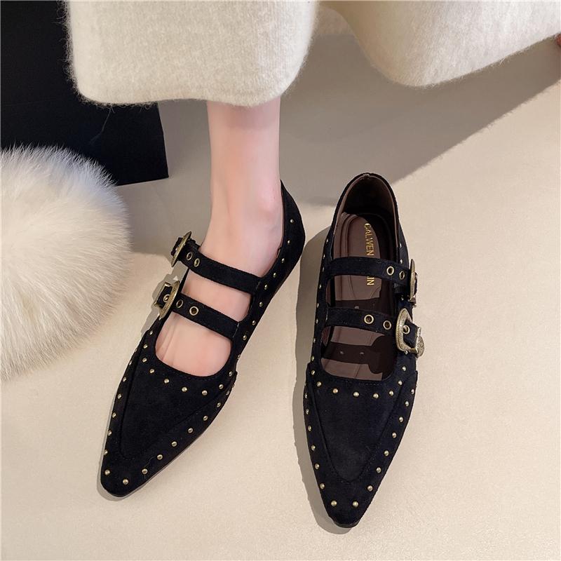 Fashion New Style Fashion Mary Jane Shoes Female Genuine Leather Ballet Shoes Women Square Toe Flat Cowhide Ladies Casual Shoes Woman