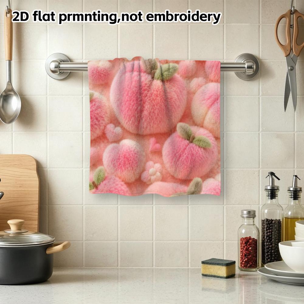 Fluffy Peach Fruit Towel, Ultra Soft Absorbent Hand Towel, Pink Pom Pom Peach Floral Print, Quick Dry Decor Bath Towel