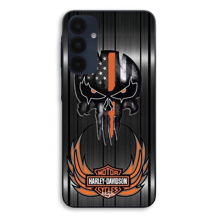 Cover Per Samsung Galaxy A16 Harley Davidson teschio sfondo grigio Maniacase nero