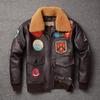 Top G1 Echtes Rindsleder Männer Lederjacke Abnehmbarer Pelzkragen Fliegeranzug Jacken Für Männer Militär Fliegermantel Winter