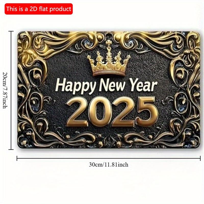2d Flat 30*20cm, Boho Style Wooden "Happy New Year 2025" Sign, Wall Hanging Decorative Plaque, Multipurpose Square Wreath Sign, for Home, Kitchen,