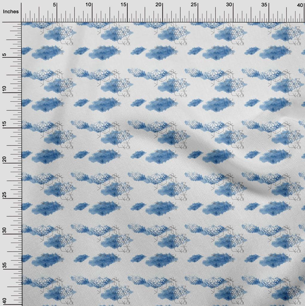 oneOone Tessuto Cotone Elastan Blu Grigio Geometrico & Mandala Acquerello Tessuto Per Cucito Tessuto Stampato Per Artigianato Al Metro 40 Pollici