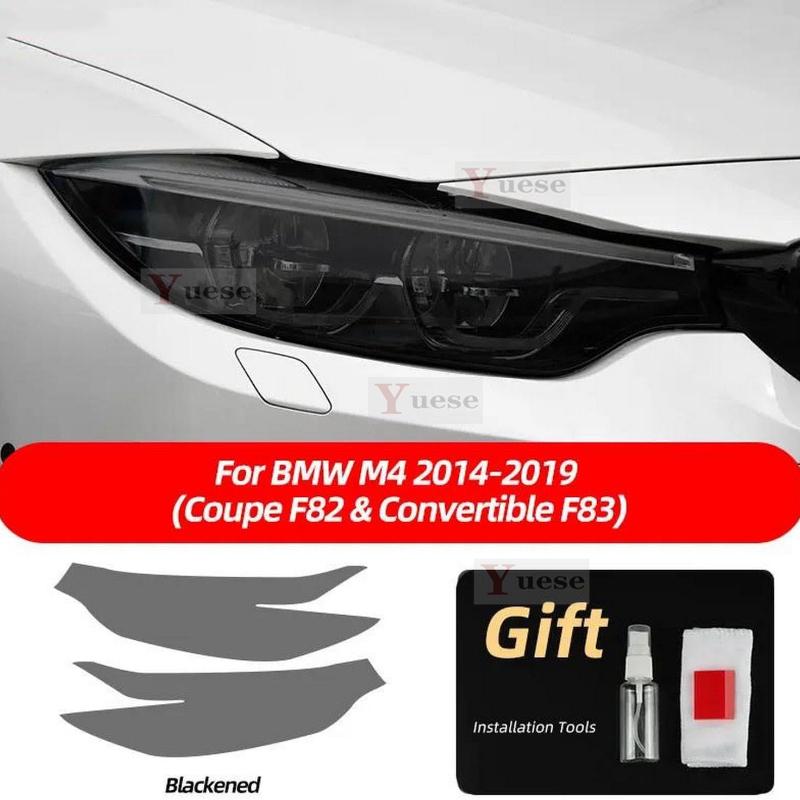 Für BMW M4 F82 F83 4er Serie F32 F33 F36 2013- 2 Stück Auto Scheinwerfer Schutzfolie Transparent Geräuchert Schwarz TPU Aufkleber