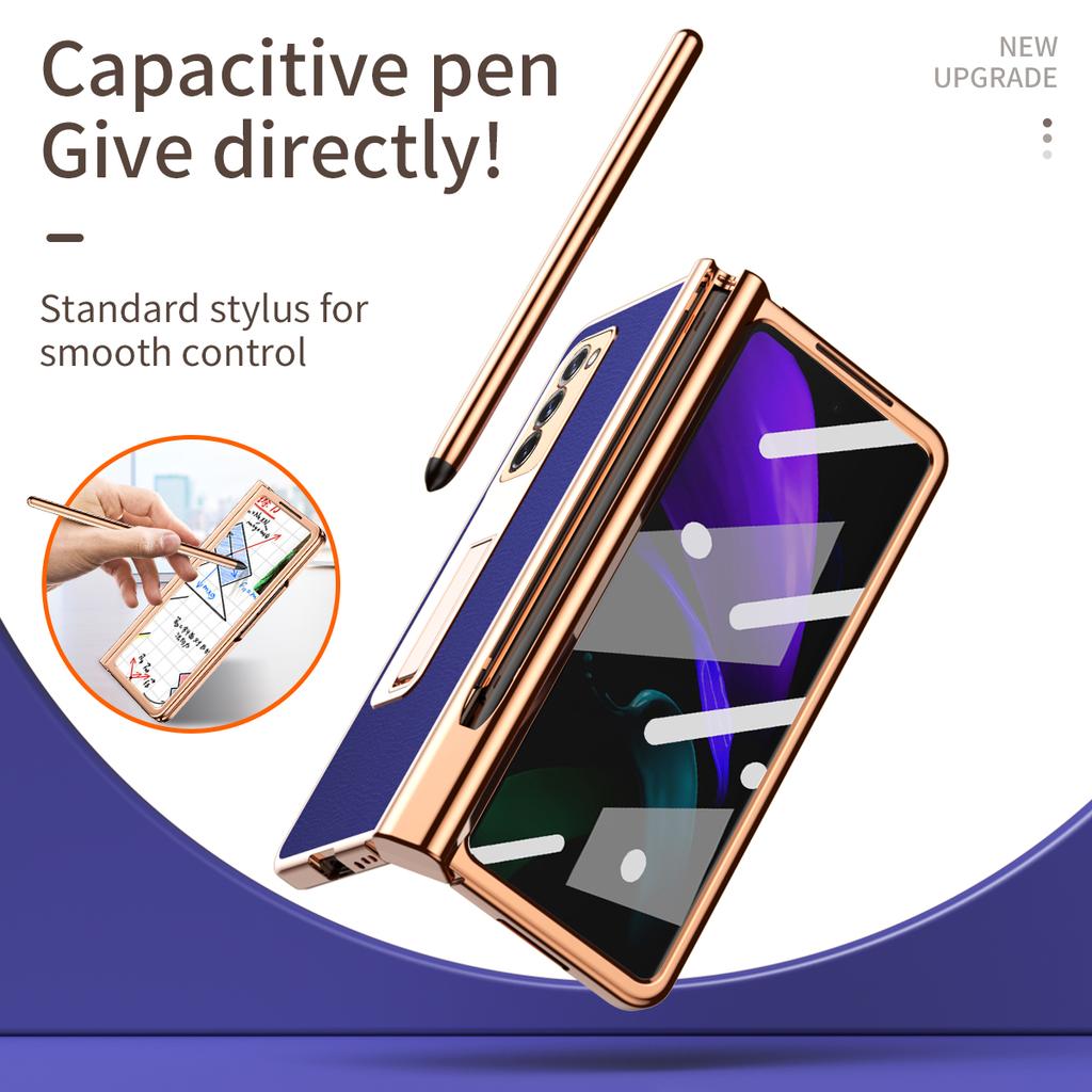 Anti -Scratch Plating Leather Cover Case For Samsung Galaxy Z Fold 4 3 Fold4 Fold2 Fold3 Fold 2 5g Glass Protector Film Coque