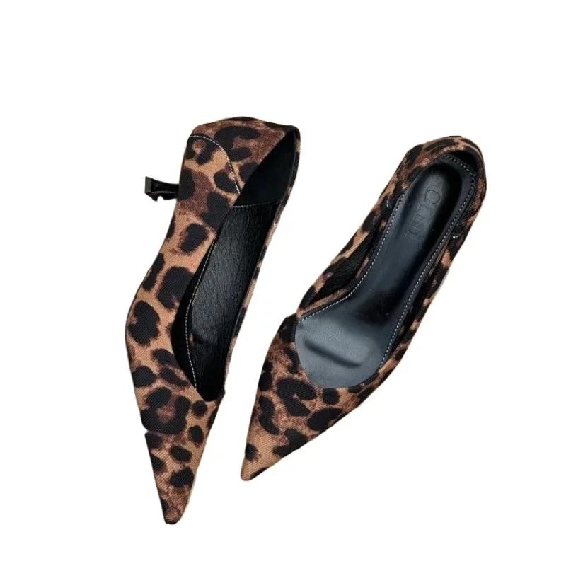 2025 Fashion Ladies Shoes Shallow Women's High Heels Hot Sale Leopard Print Office and Career Sexy Pointed Toe Solid Heels Women
