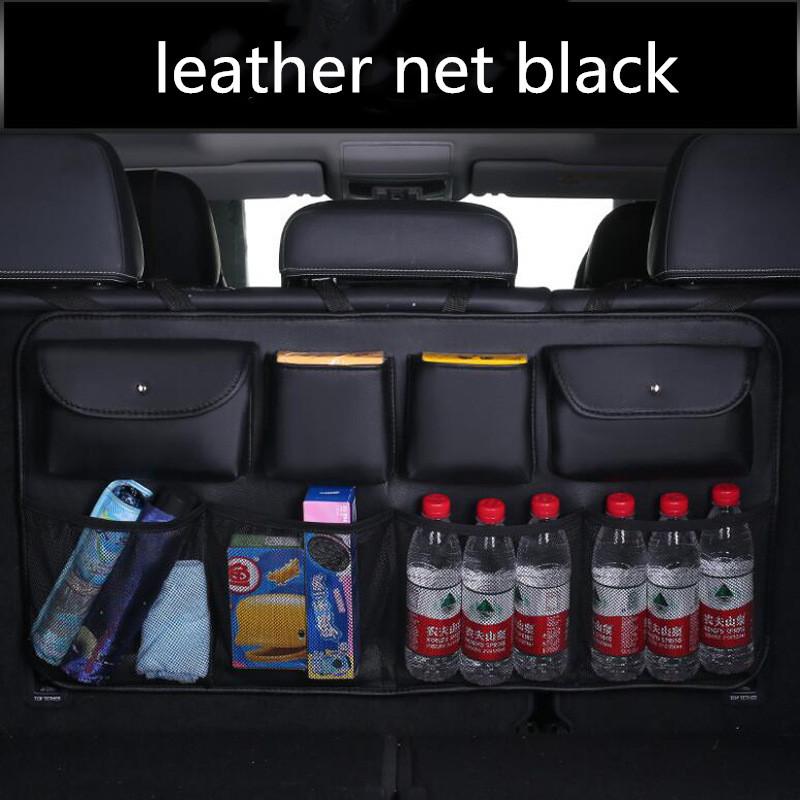 High quality leather Car Rear Seat Back Storage Bag Multi Pocket Car Trunk Organizer Auto Stowing Tidying Interior Accessories leather net black
