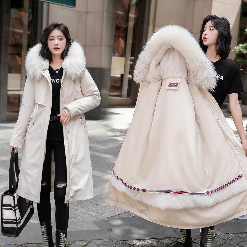 Women's Mid-Length Cotton Coat, 2024 Winter Loose Korean Style Jacket with Thick Velvet Lining and Detachable Parka