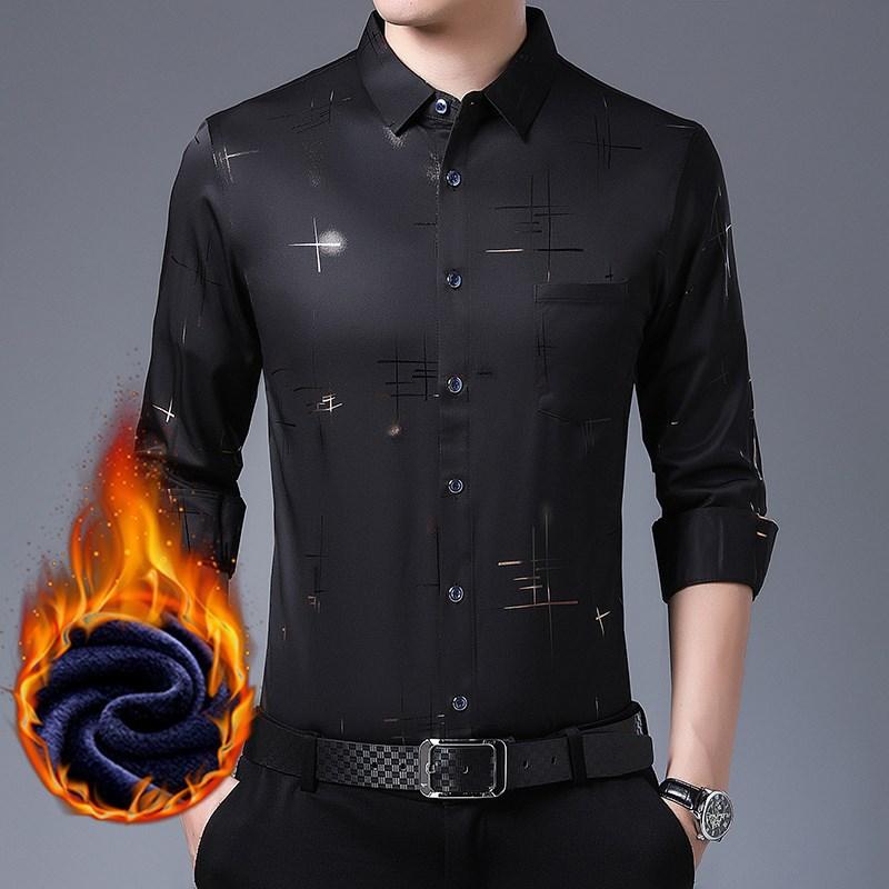 Camicia Invernale Calda Stampata da Uomo Camicia Casual da Uomo di Mezza Età in Velluto Ispessito Stile Invernale