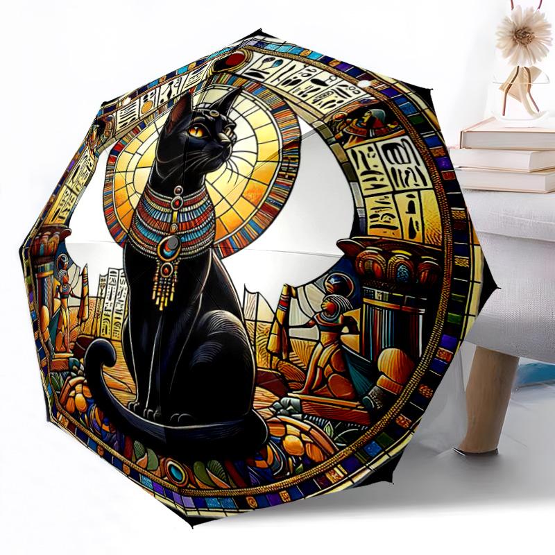 Mystische Schwarze Katze Mondsichel Automatischer Outdoor-Regenschirm Einziebares Design mit 8-Speichen-Haltbarkeit Leicht Perfektes Geschenk für Freunde Familie