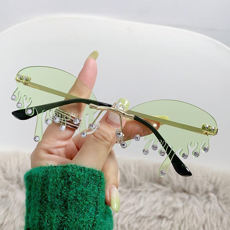 Ochelari de soare Personalizați Lacrimi Metal Fără ramă Ochelari de soare Punct Diamant Minge Ochelari Amuzanți